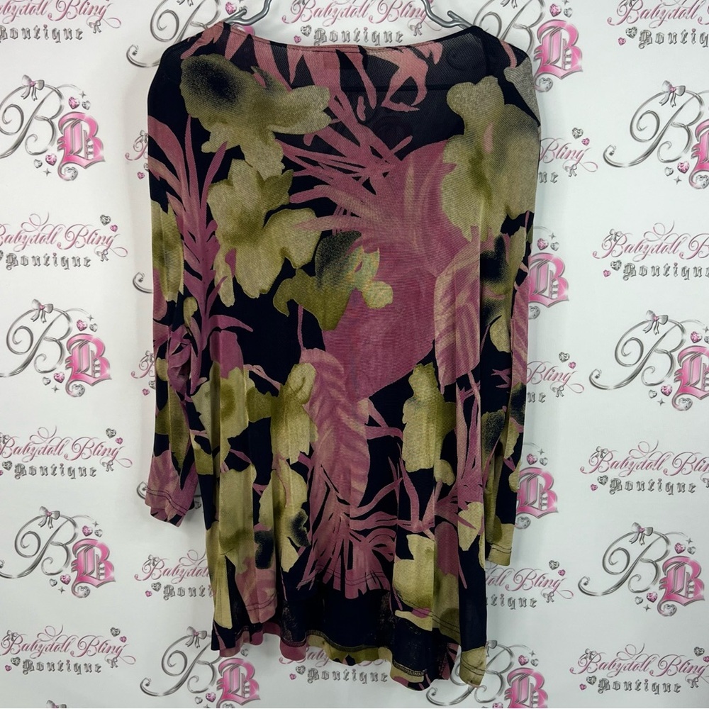 Picadilly long sleeve shirt flower Fashion Women's Floral Blouse Pink and Green - Picture 2 of 7